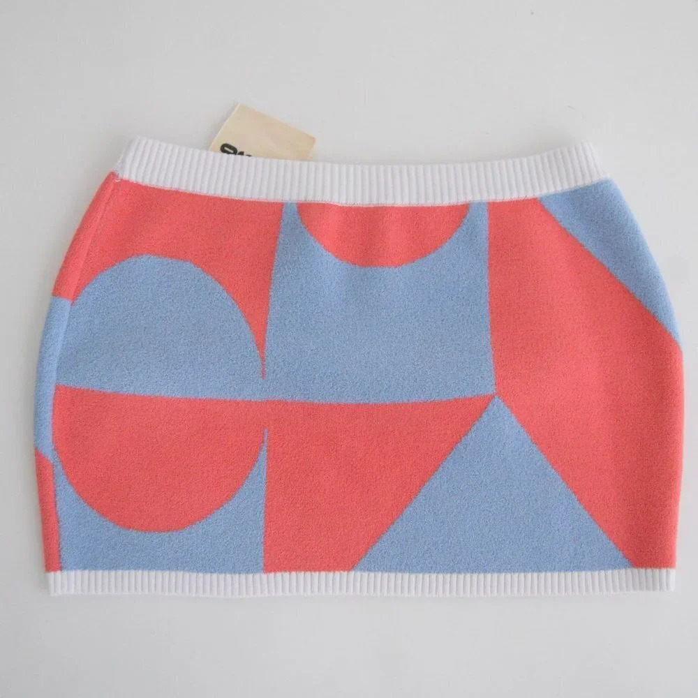 SER.O.YA Gretchen Skirt Light Blue & Coral Ribbed Knit Mini Skirt S Revolve NWT